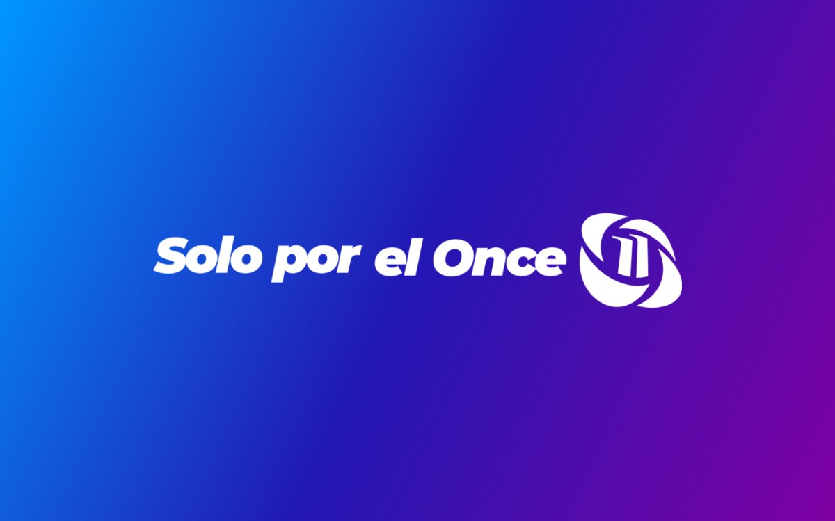 The Canal 11 logo: “Solo por el Once” beside the 11 in curved bands, in white on the channel's blue-to-purple gradient.